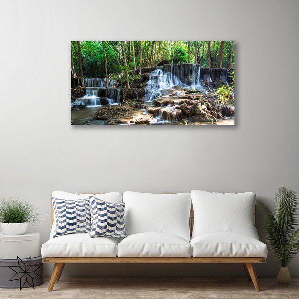 Tablou pe panza canvas Cascada Pădurea Verde Natura Brun Alb