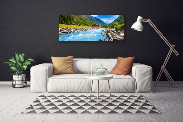 Tablou pe panza canvas Munții pietre Lacul Verde Peisaj Gri Albastru