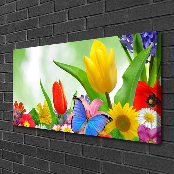 Tablou pe panza canvas Butterfly Flori Natura Multi