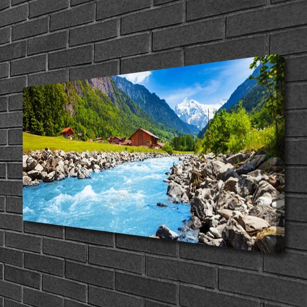 Tablou pe panza canvas Munții pietre Lacul Verde Peisaj Gri Albastru