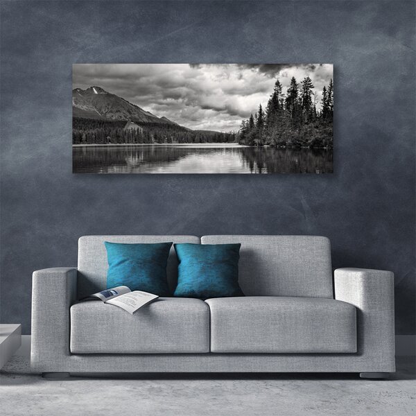 Tablou pe panza canvas Mountain Forest Lake Nature Gray