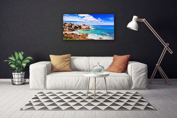Tablou pe panza canvas Rocks Beach Peisaj Marea Maro Gri Albastru