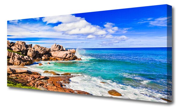 Tablou pe panza canvas Rocks Beach Peisaj Marea Maro Gri Albastru