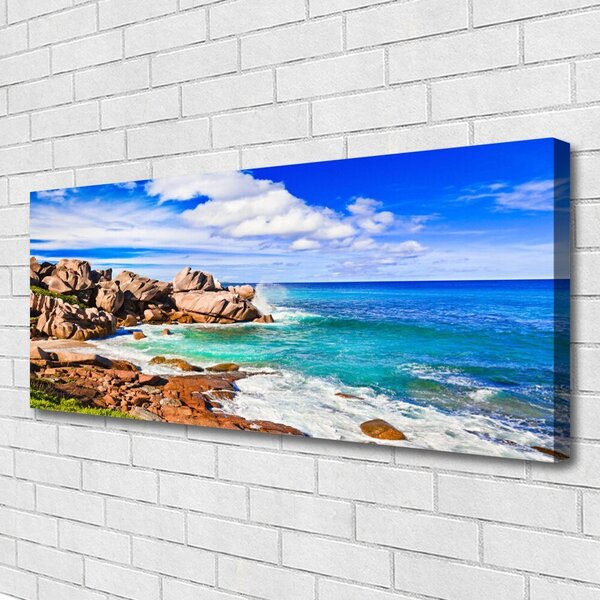 Tablou pe panza canvas Rocks Beach Peisaj Marea Maro Gri Albastru