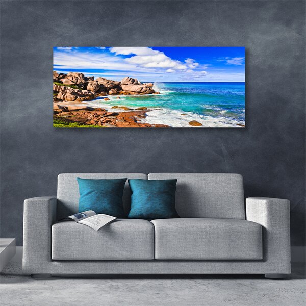 Tablou pe panza canvas Rocks Beach Peisaj Marea Maro Gri Albastru