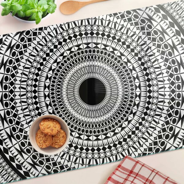 Tocător de bucătărie Mandala în nuanțe de alb și negru