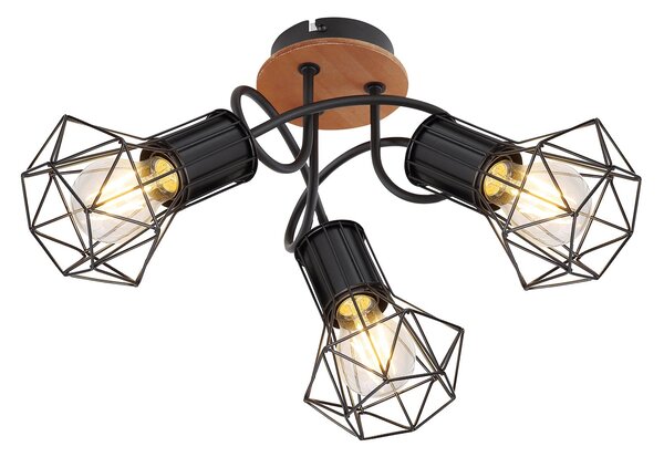 Plafoniera Industrial Klausen Skull PL3 3xE27 Metal Lemn Negru Maro 24x48x48cm Corp Iluminat Modern Elegant pentru Living Design Urban Rafinat