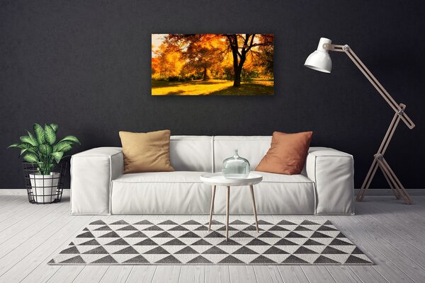 Tablou pe panza canvas Copaci Natura Verde Brun Galben