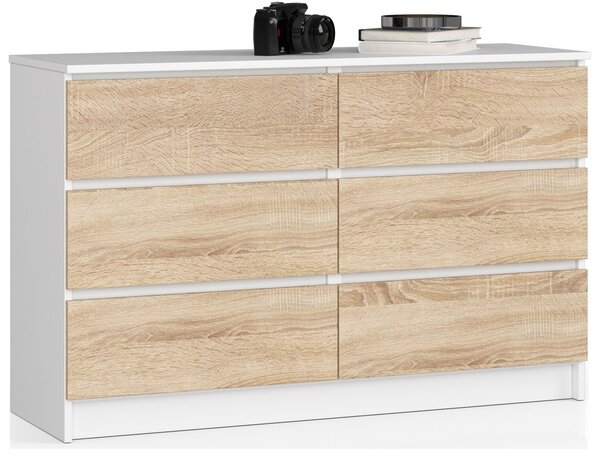 Comodă cu sertare Keanu K120 6SZ (alb + sonoma). Promo -16%. 1151918