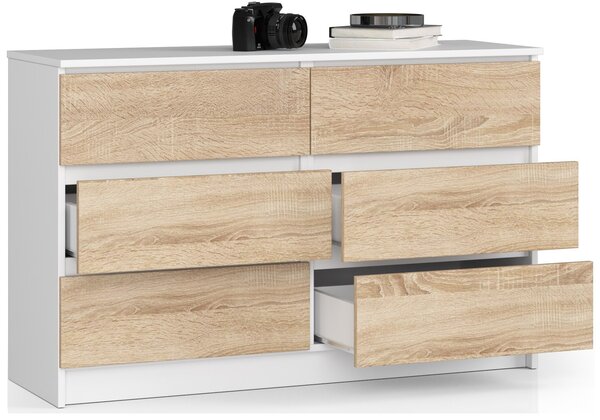 Comodă cu sertare Keanu K120 6SZ (alb + sonoma). Promo -16%. 1151918