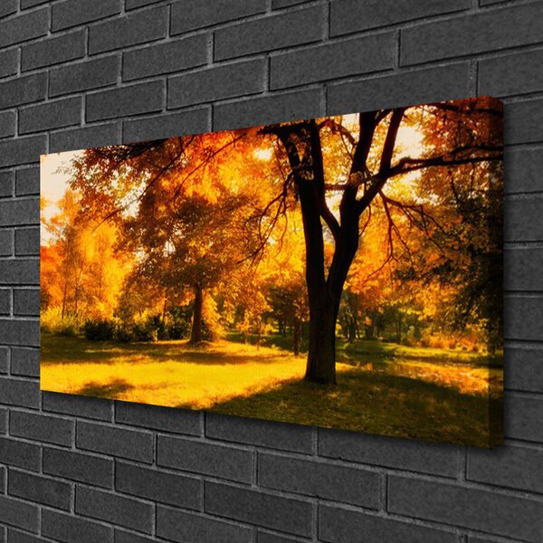 Tablou pe panza canvas Copaci Natura Verde Brun Galben