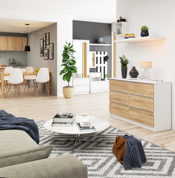 Comodă cu sertare Keanu K120 6SZ (alb + sonoma). Promo -16%. 1151918