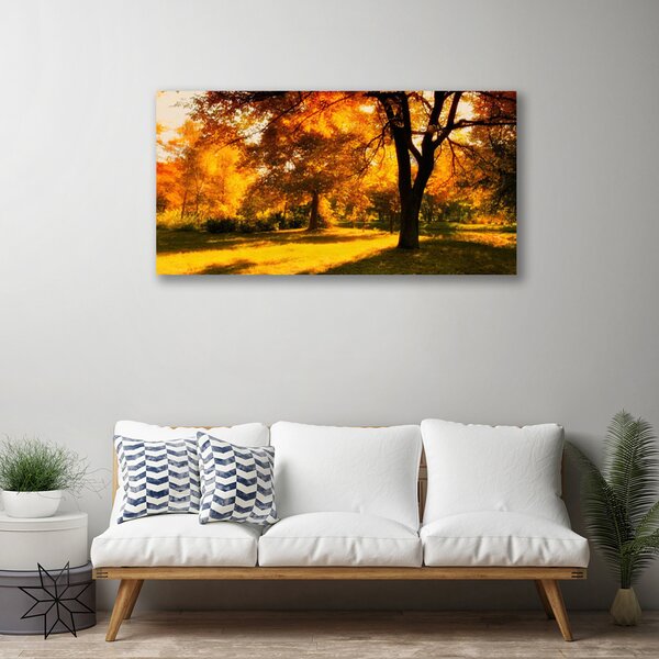 Tablou pe panza canvas Copaci Natura Verde Brun Galben