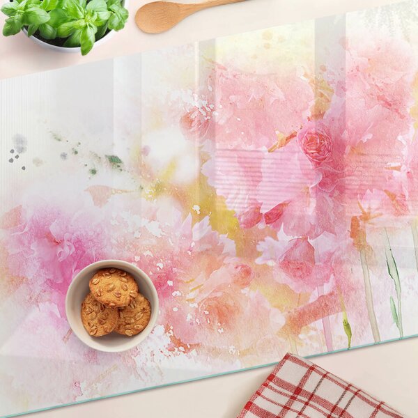 Tocător sticlă Acuarele florale în culori pastelate