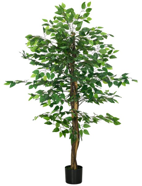 HOMCOM Ficus artificial cu ghiveci de 5 ft, planta artificiala de interior, exterior, pentru decorarea camerei de zi, biroului