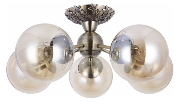 Candelabru Klausen Vega 5 Essential Bronz Antichizat Sticla 50x20 cm, Corp Iluminat Clasic 5x E27 pentru Living, Dining Elegant, Design Vintage