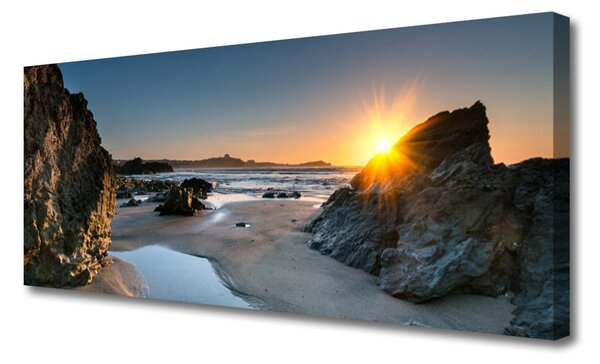 Tablou pe panza canvas Rock Sun Beach Peisaj Gri Maro Galben