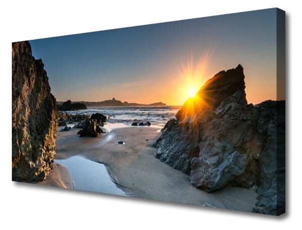 Tablou pe panza canvas Rock Sun Beach Peisaj Gri Maro Galben