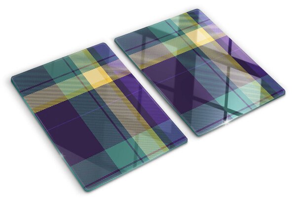 Tocător din sticlă Model în carouri în nuanțe de violet și verde