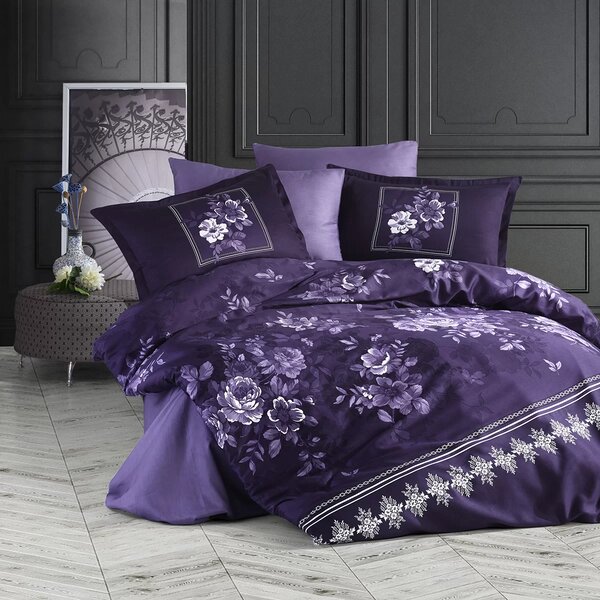 Pucioasa Lenjerie de pat din bumbac satinat violet, CATALINA