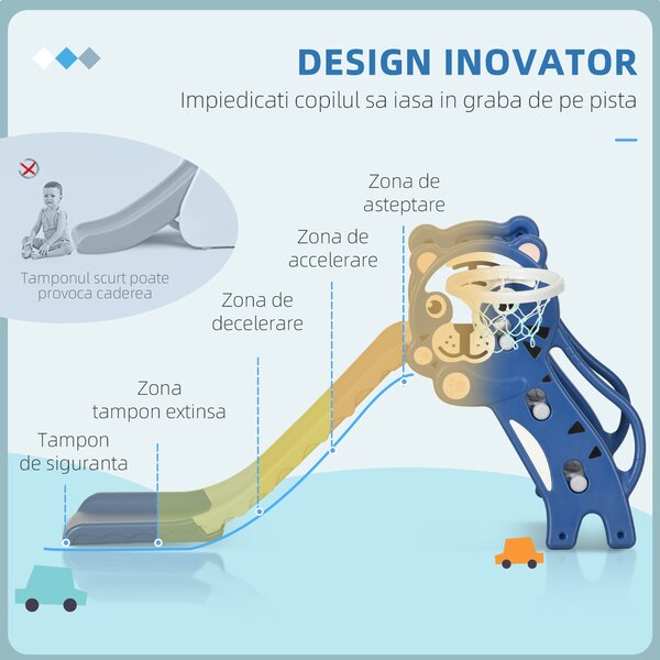 AIYAPLAY Tobogan din Plastic de Interior 2 în 1 pentru Copii cu Coș de Baschet, 70x133x60 cm, Albastru | Aosom Romania