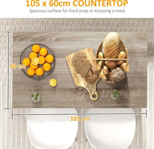 HOMCOM Insulă de Bucătărie cu Bar, Cărucior de Bucătărie cu 2 Compartimente Deschise și 2 Dulapuri, 105x60x82 cm, Negru | Aosom Romania
