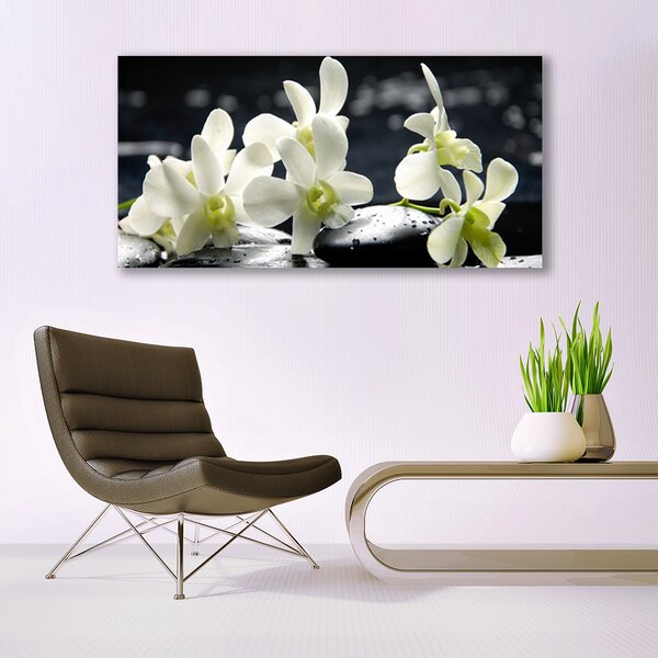 Tablou pe panza canvas Pietre florale flori alb negru
