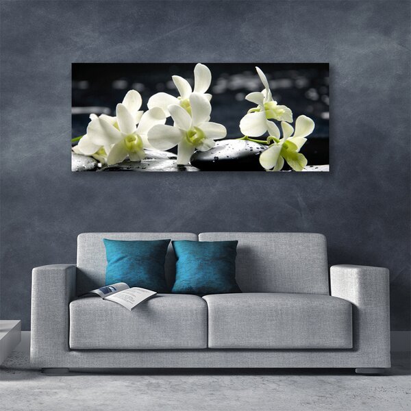 Tablou pe panza canvas Pietre florale flori alb negru