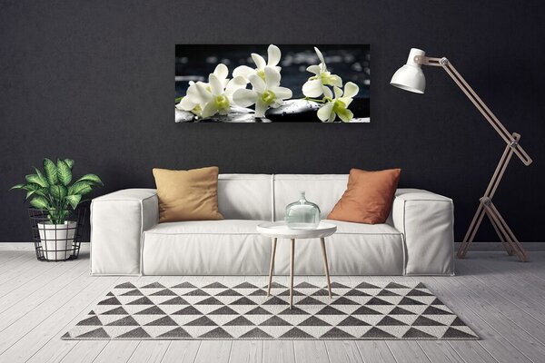 Tablou pe panza canvas Pietre florale flori alb negru