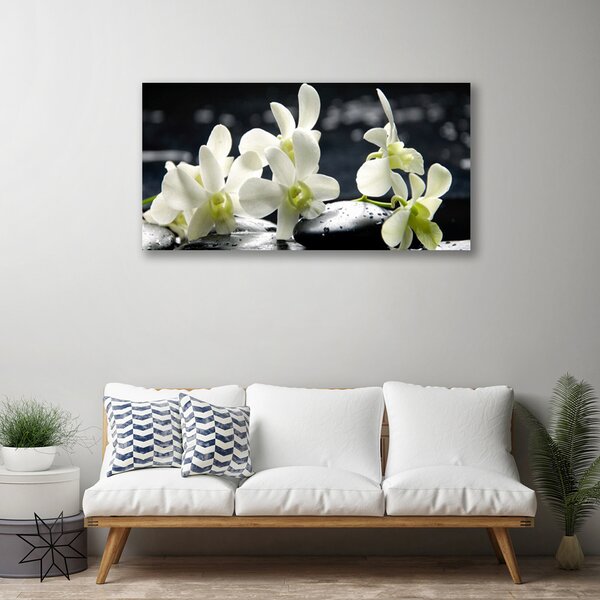 Tablou pe panza canvas Pietre florale flori alb negru
