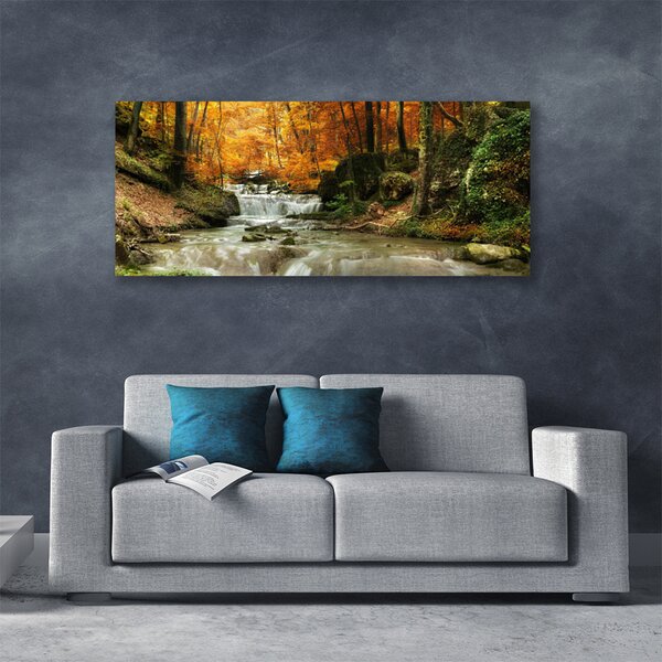 Tablou pe panza canvas Cascada Natural Pădurea Verde Brun Galben