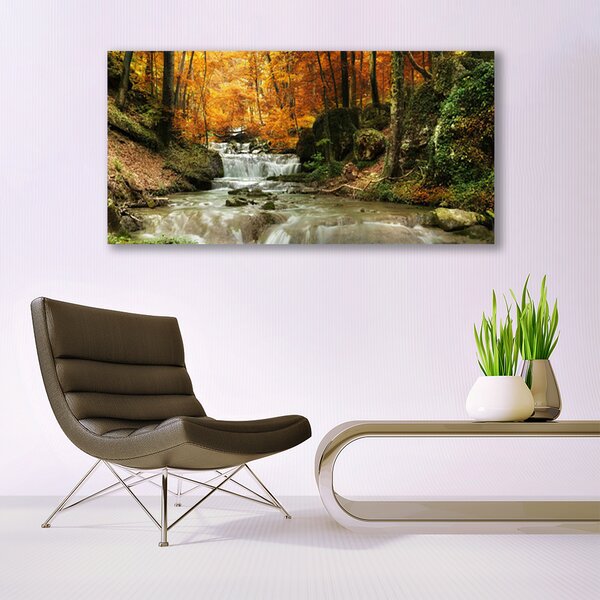 Tablou pe panza canvas Cascada Natural Pădurea Verde Brun Galben