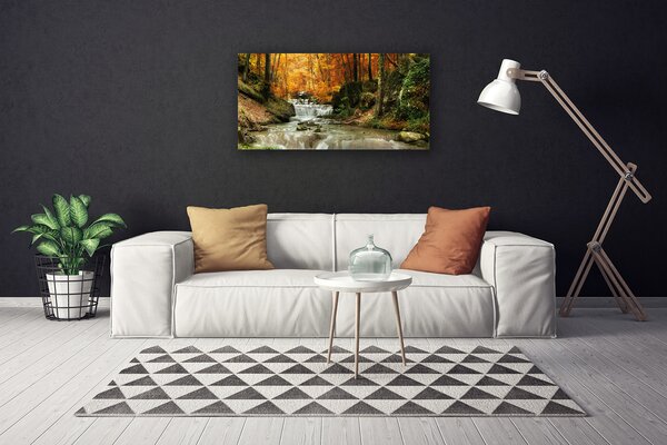 Tablou pe panza canvas Cascada Natural Pădurea Verde Brun Galben