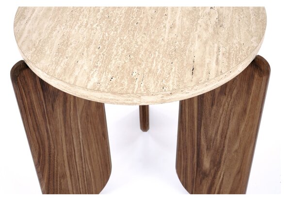 Măsuță de cafea rotundă Manios 50 cm - travertin / nuc