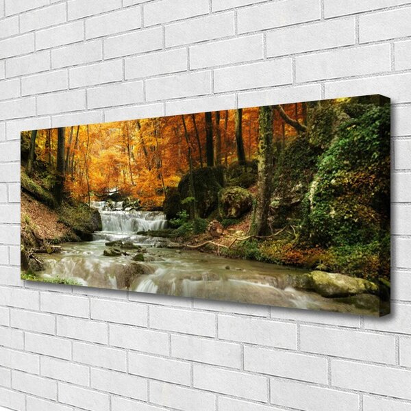 Tablou pe panza canvas Cascada Natural Pădurea Verde Brun Galben
