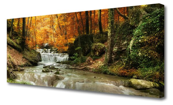 Tablou pe panza canvas Cascada Natural Pădurea Verde Brun Galben