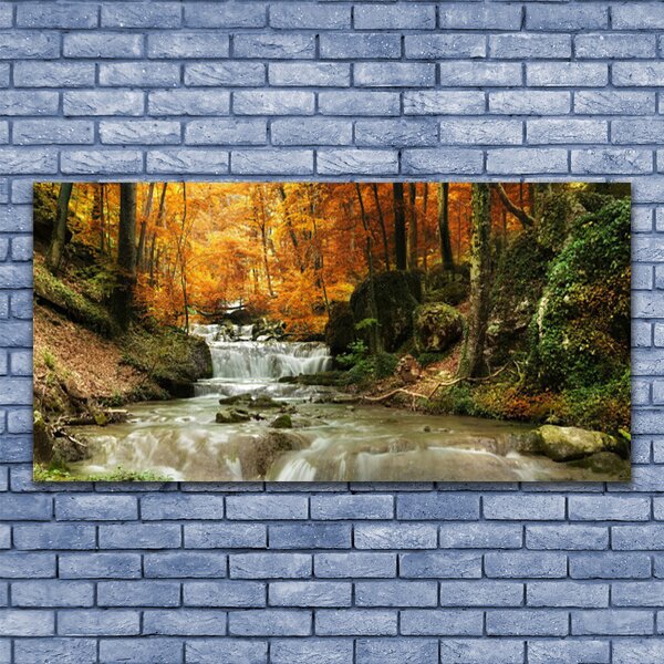 Tablou pe panza canvas Cascada Natural Pădurea Verde Brun Galben