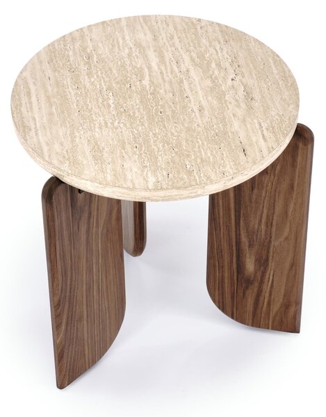 Măsuță de cafea rotundă Manios 50 cm - travertin / nuc