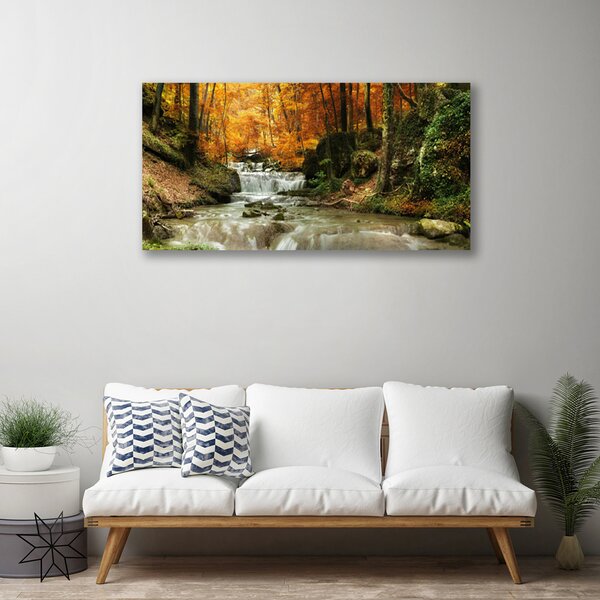 Tablou pe panza canvas Cascada Natural Pădurea Verde Brun Galben