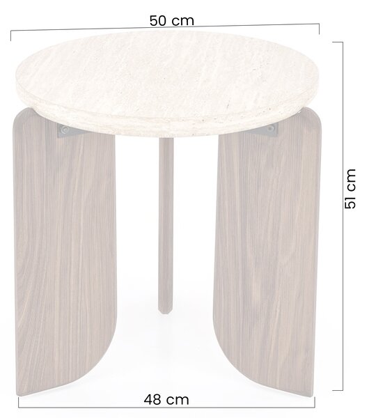 Măsuță de cafea rotundă Manios 50 cm - travertin / nuc