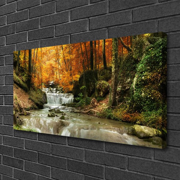 Tablou pe panza canvas Cascada Natural Pădurea Verde Brun Galben