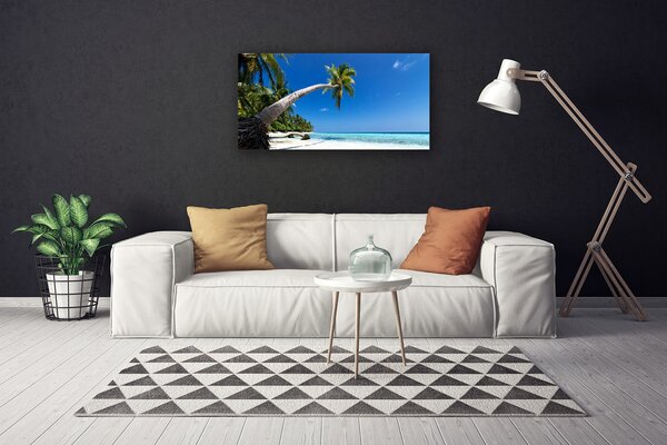 Tablou pe panza canvas Plaja Palm Tree Sea Peisaj Maro Verde Albastru