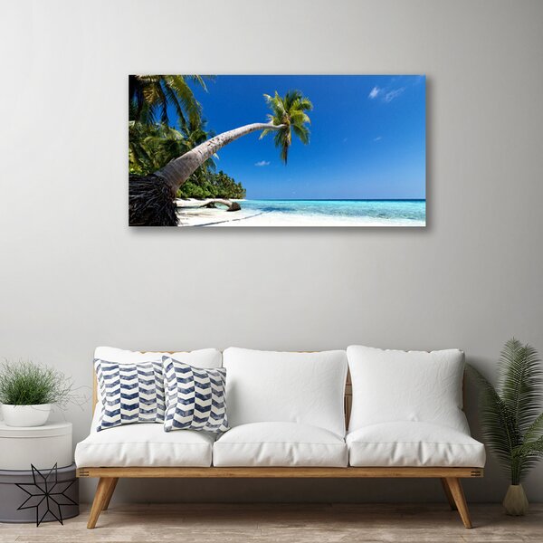 Tablou pe panza canvas Plaja Palm Tree Sea Peisaj Maro Verde Albastru