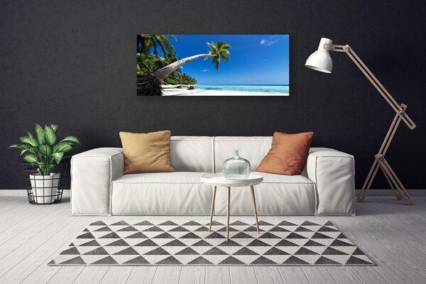 Tablou pe panza canvas Plaja Palm Tree Sea Peisaj Maro Verde Albastru