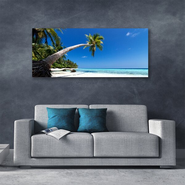 Tablou pe panza canvas Plaja Palm Tree Sea Peisaj Maro Verde Albastru