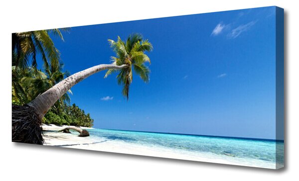 Tablou pe panza canvas Plaja Palm Tree Sea Peisaj Maro Verde Albastru