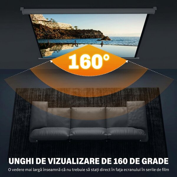 HOMCOM Ecran de Proiecție 84 Inch Format 4:3, Ecran Rulabil cu Unghi de 160° și Montare pe Tavan sau Perete, 181x8x138 cm, Alb | Aosom Romania