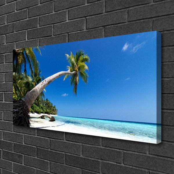 Tablou pe panza canvas Plaja Palm Tree Sea Peisaj Maro Verde Albastru