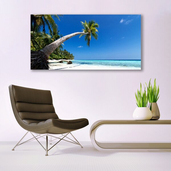 Tablou pe panza canvas Plaja Palm Tree Sea Peisaj Maro Verde Albastru
