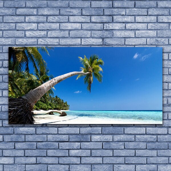 Tablou pe panza canvas Plaja Palm Tree Sea Peisaj Maro Verde Albastru